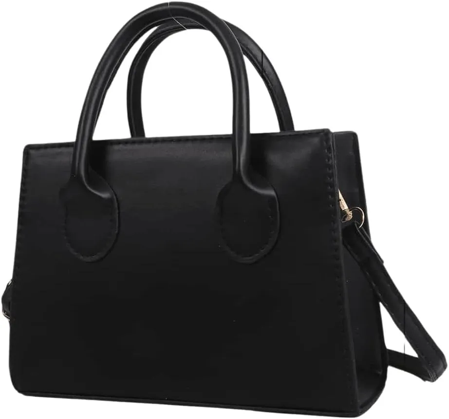 SweatyRocks Women's Double Handle Square Bag Leather Small Satchel Handbags with Zipper Closure