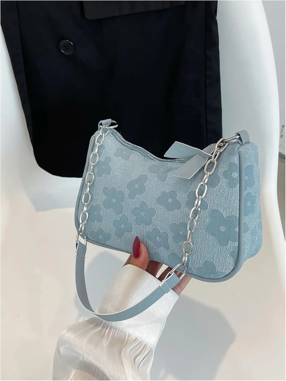 SweatyRocks Women's Floral Pattern Chain Strap Shoulder Bags Casual Hobo Hand Bag Clutch Purse