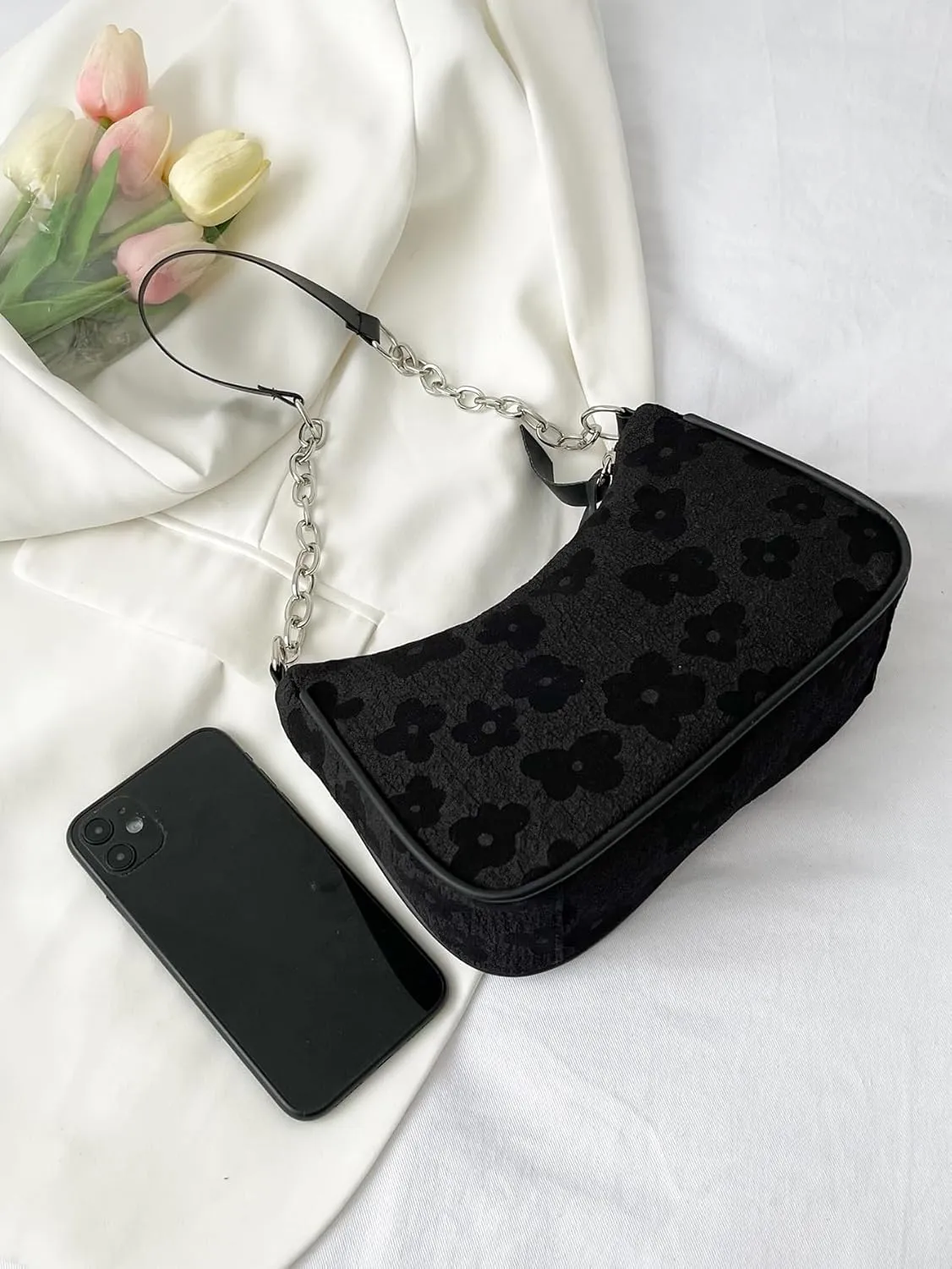 SweatyRocks Women's Floral Pattern Chain Strap Shoulder Bags Casual Hobo Hand Bag Clutch Purse
