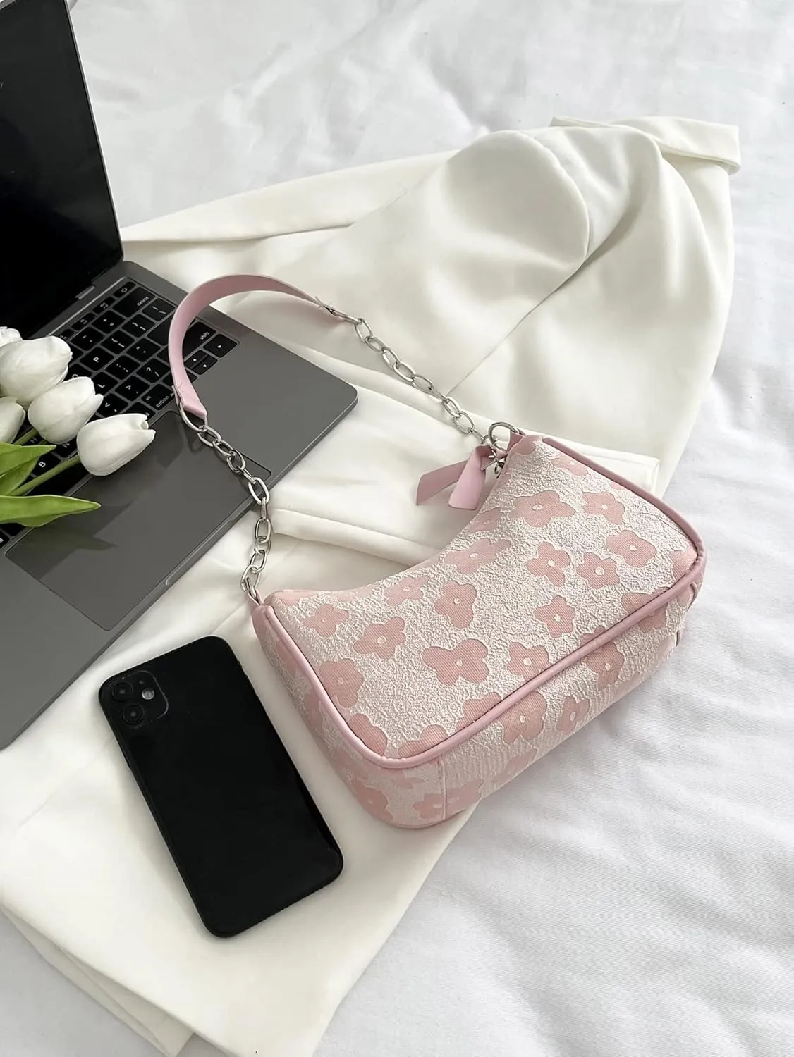 SweatyRocks Women's Floral Pattern Chain Strap Shoulder Bags Casual Hobo Hand Bag Clutch Purse