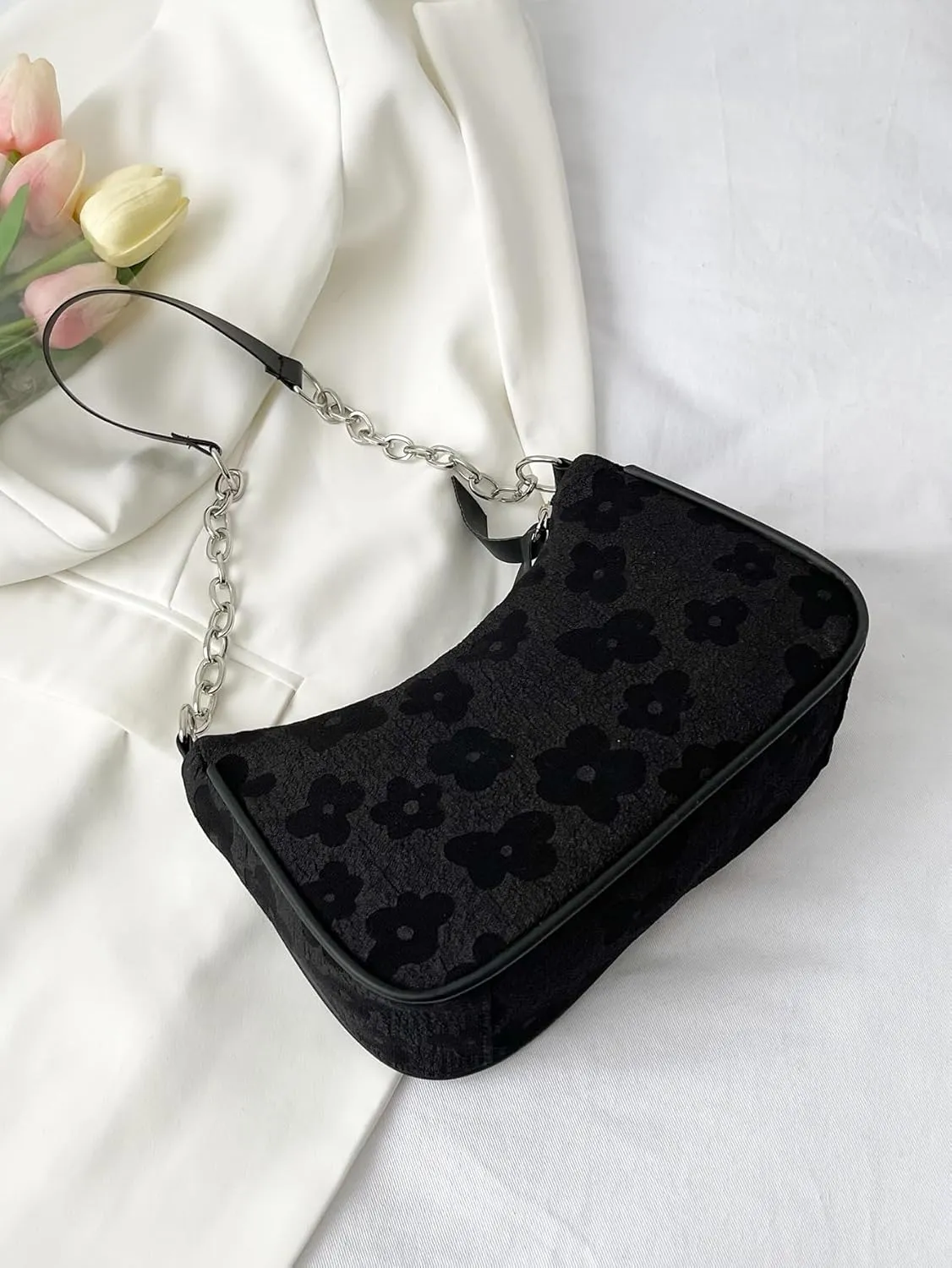 SweatyRocks Women's Floral Pattern Chain Strap Shoulder Bags Casual Hobo Hand Bag Clutch Purse