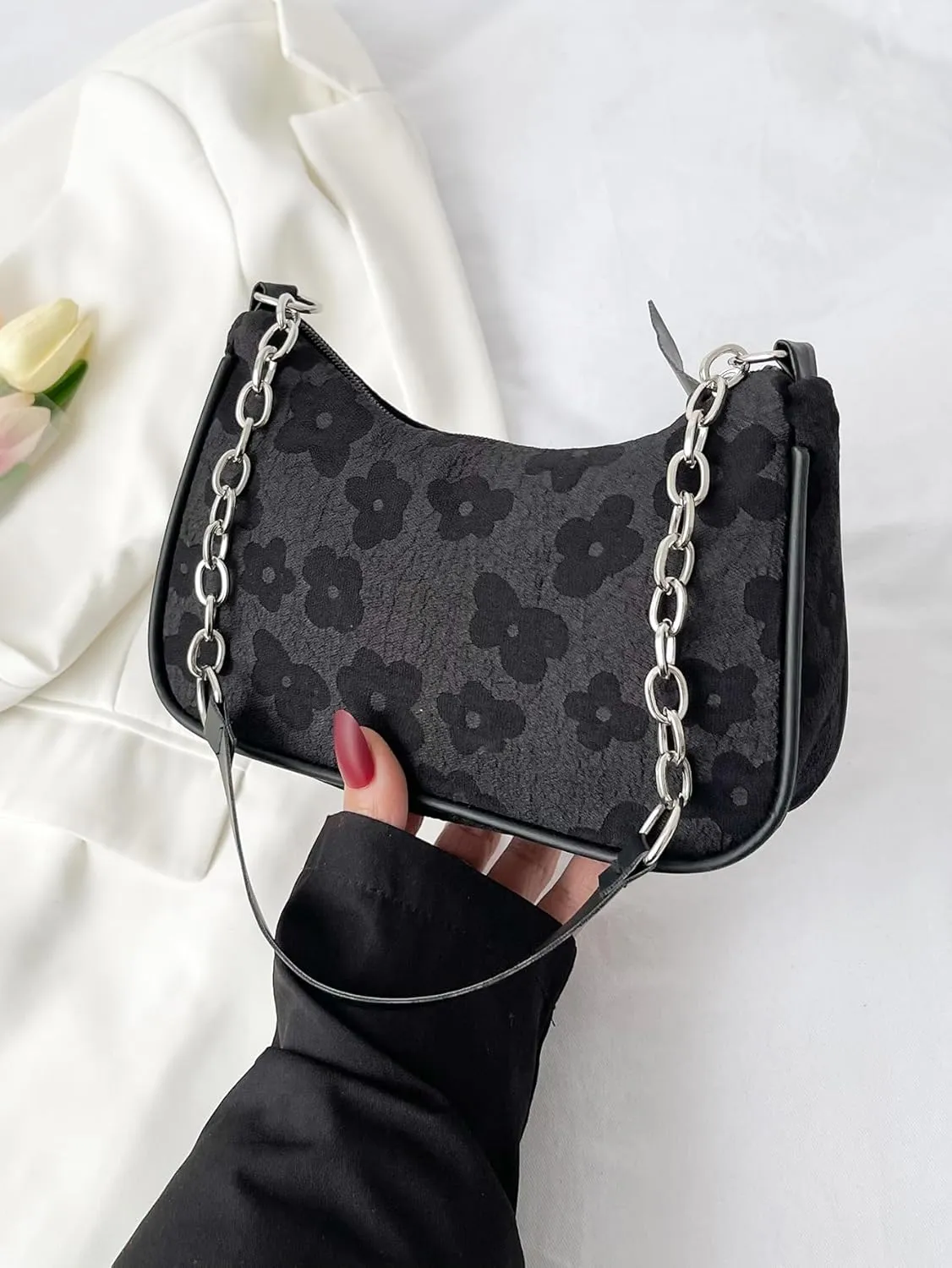 SweatyRocks Women's Floral Pattern Chain Strap Shoulder Bags Casual Hobo Hand Bag Clutch Purse