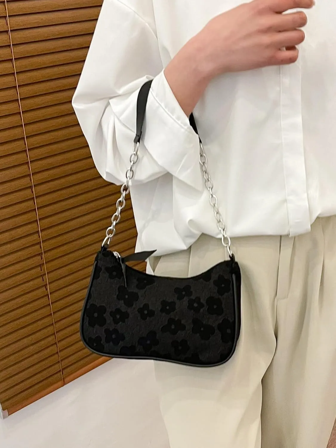 SweatyRocks Women's Floral Pattern Chain Strap Shoulder Bags Casual Hobo Hand Bag Clutch Purse