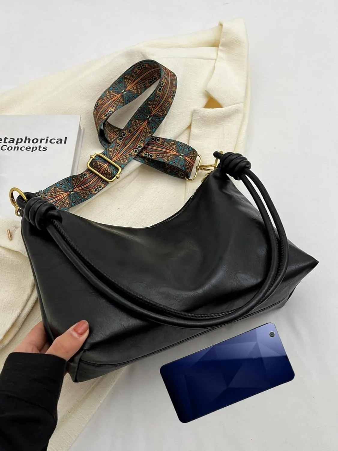 SweatyRocks Women's Minimalist Pu Leather Shoulder Handbag Medium Top Handle Hobo Bag with Zipper