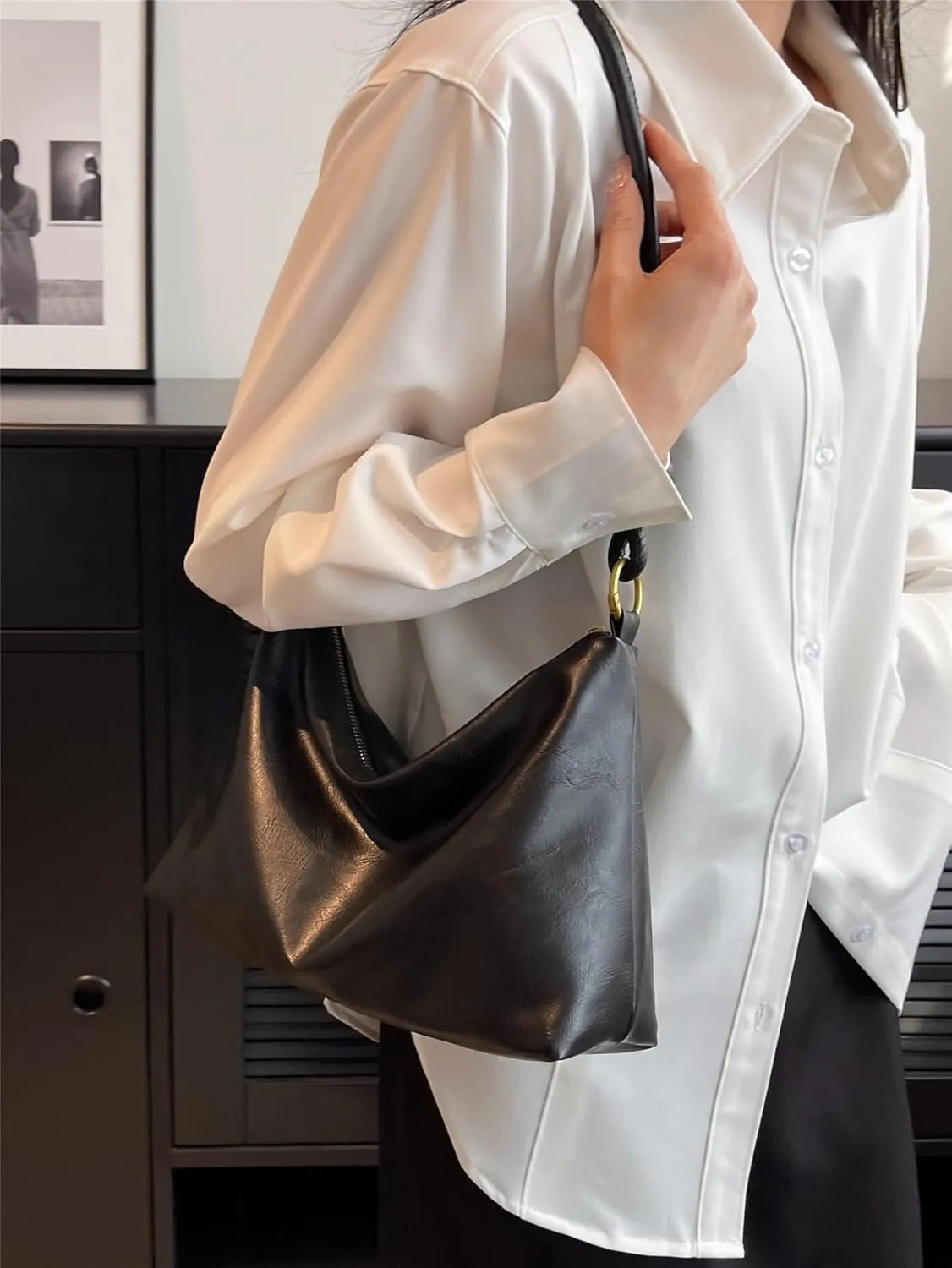 SweatyRocks Women's Minimalist Pu Leather Shoulder Handbag Medium Top Handle Hobo Bag with Zipper