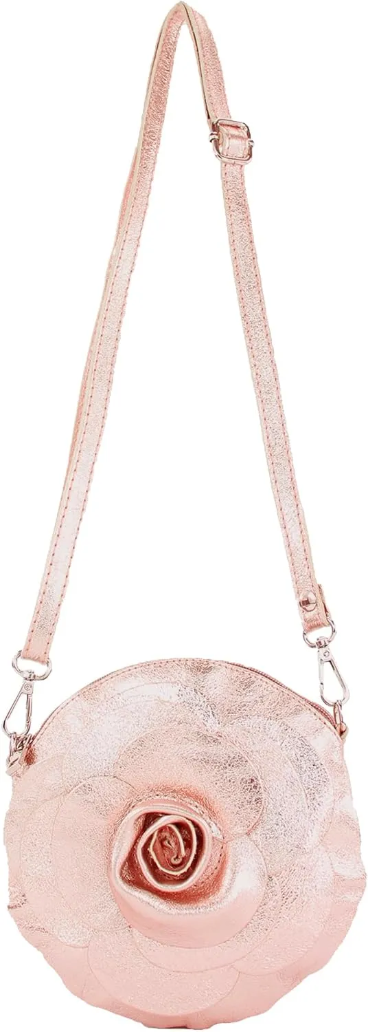 T225 - Leather Shoulder Bag, Floral Pattern, Small Size