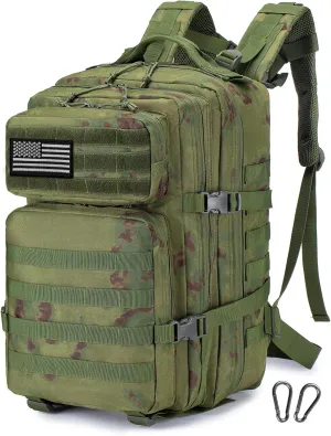 Tactical Military Backpack for Man, 50L Waterproof Army Pack Rucksack Hiking Laptop Backpack 3 Day Bug Out Bag, Includes Two Flags and Two Carabiner Camouflage