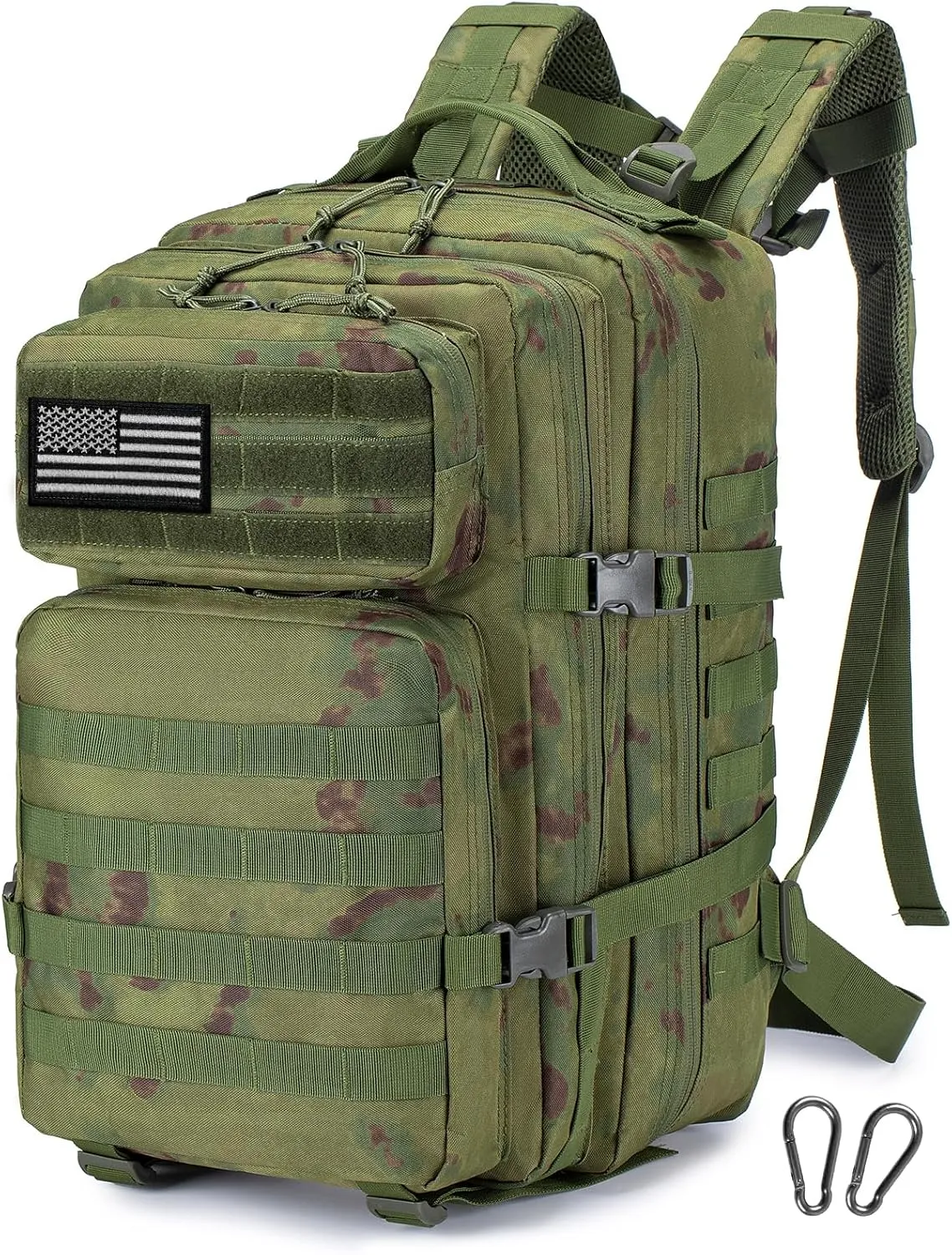 Tactical Military Backpack for Man, 50L Waterproof Army Pack Rucksack Hiking Laptop Backpack 3 Day Bug Out Bag, Includes Two Flags and Two Carabiner Camouflage