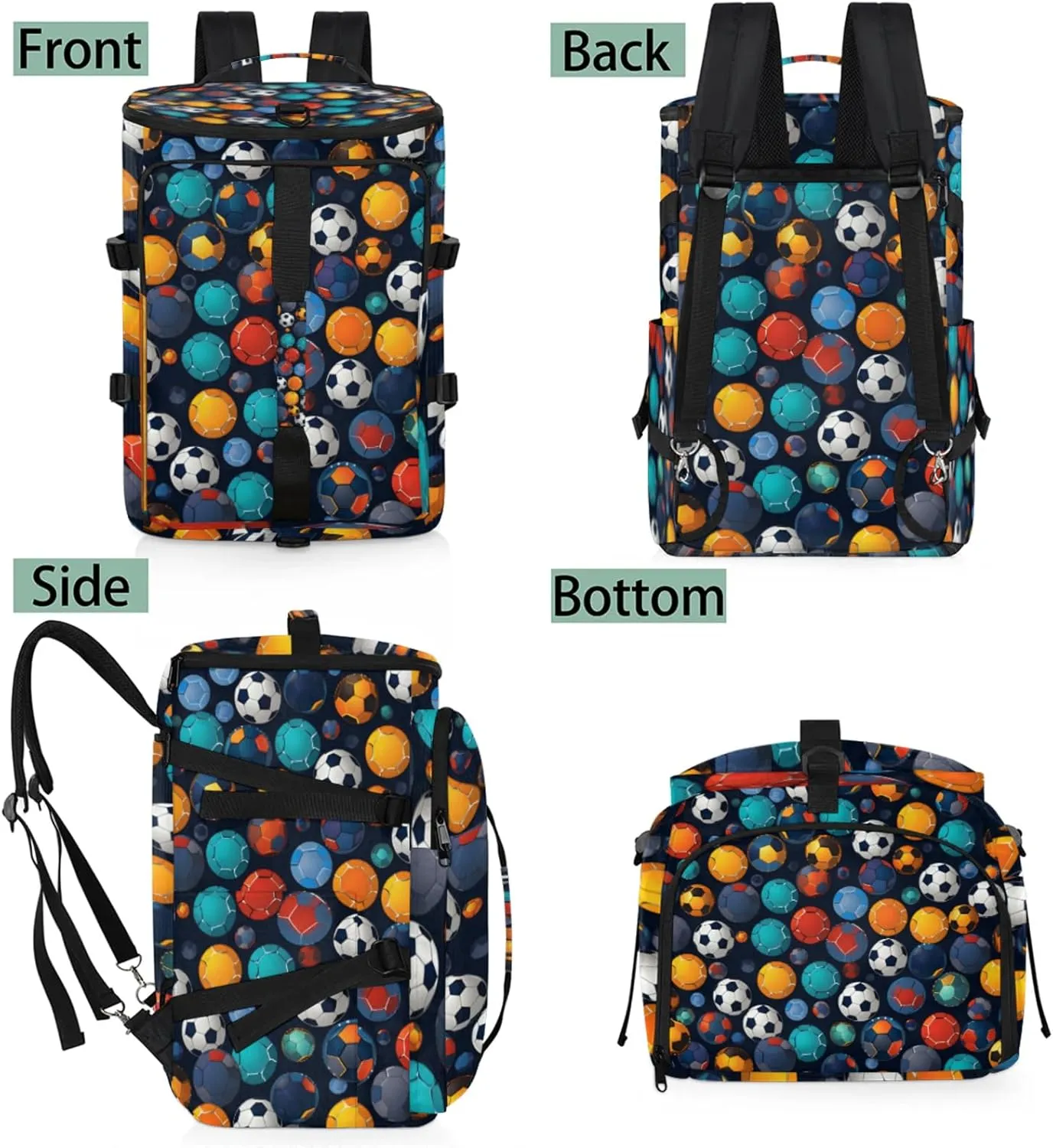 Tactical Sports Duffle Bag for Travel Waterproof Gym Bag with Shoe Compartment 48L Carry On Luggage for Men & Women 3-in-1 Durable Travel Luggage Colorful Soccer Ball