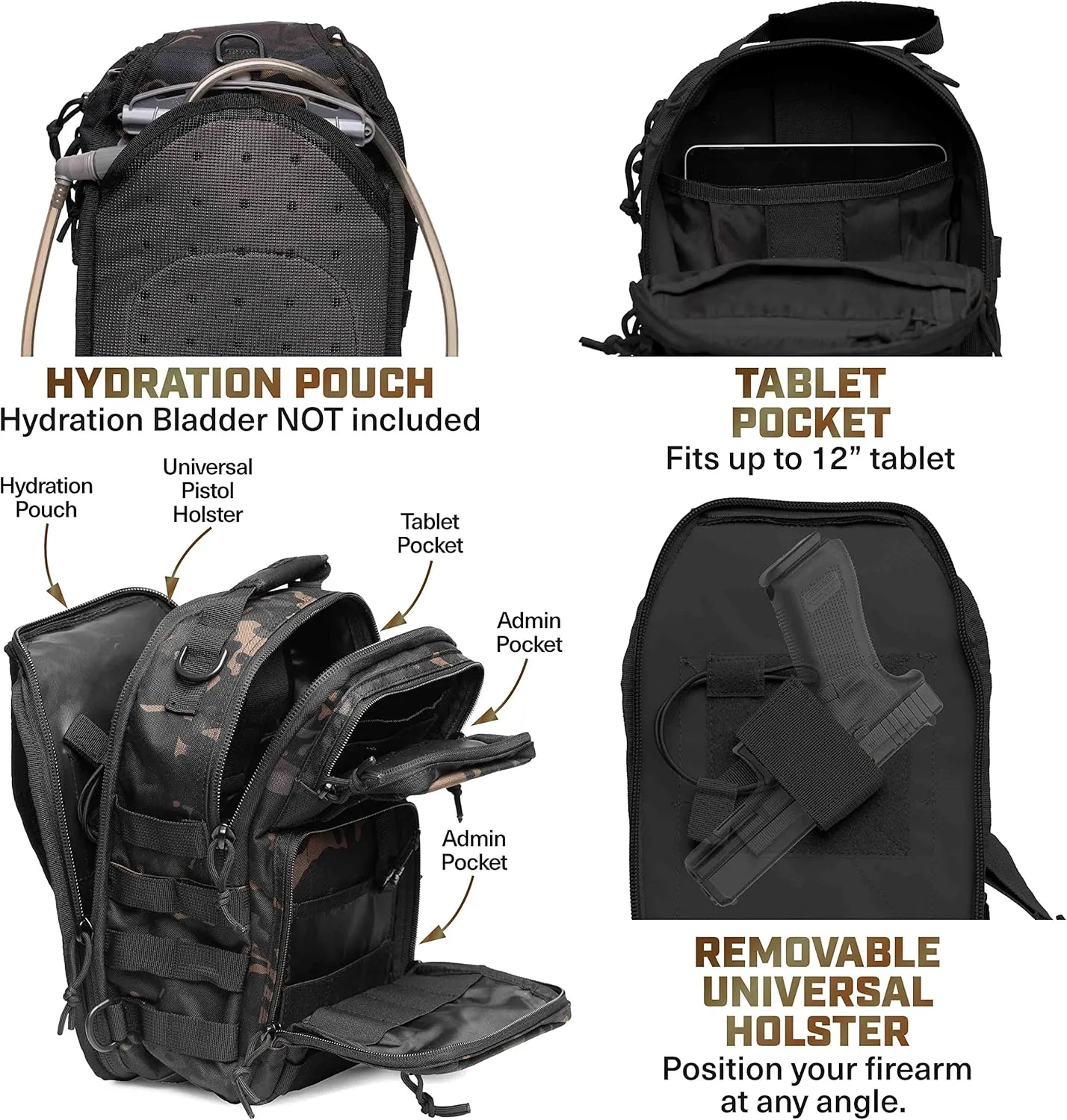 Tacticon BattlePack Lite | Tactical Everyday Waterproof Sling Pack | Combat Veteran Owned Company | EDC Backpack Bag for Men & Athletes | Molle Backpacks for Outdoor Utility | 7L