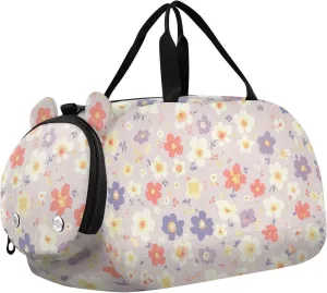 Tartan Plaid Purple Flowers Girl's Gym Duffel Bag with Shoes Compartment Lightweight Personal Item Travel Bag for Travel, Sports, Duffel, Weekender