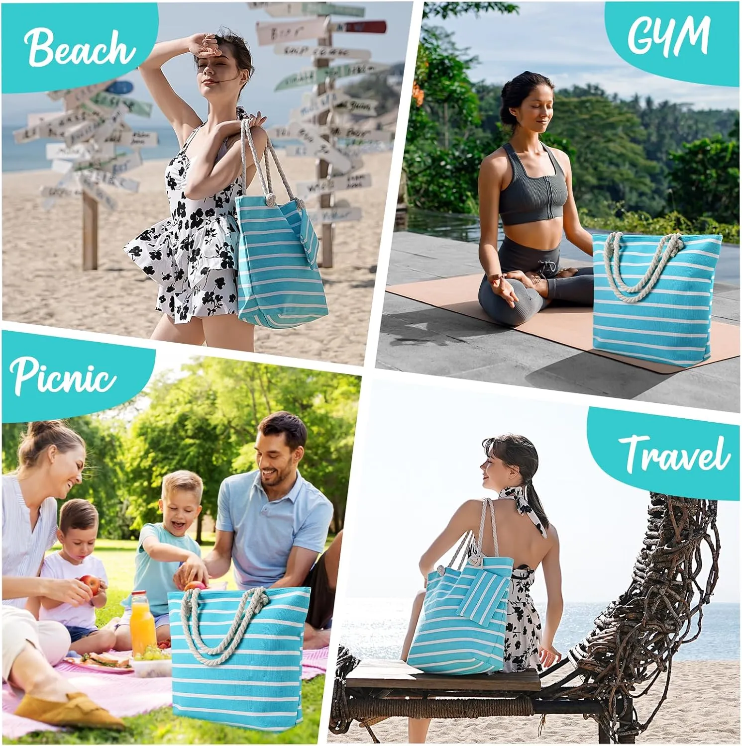 Tavaleu Beach Bags for Women - Large Beach Bag with Zipper Waterproof Sandproof, Swim Pool Tote Bag Vacation