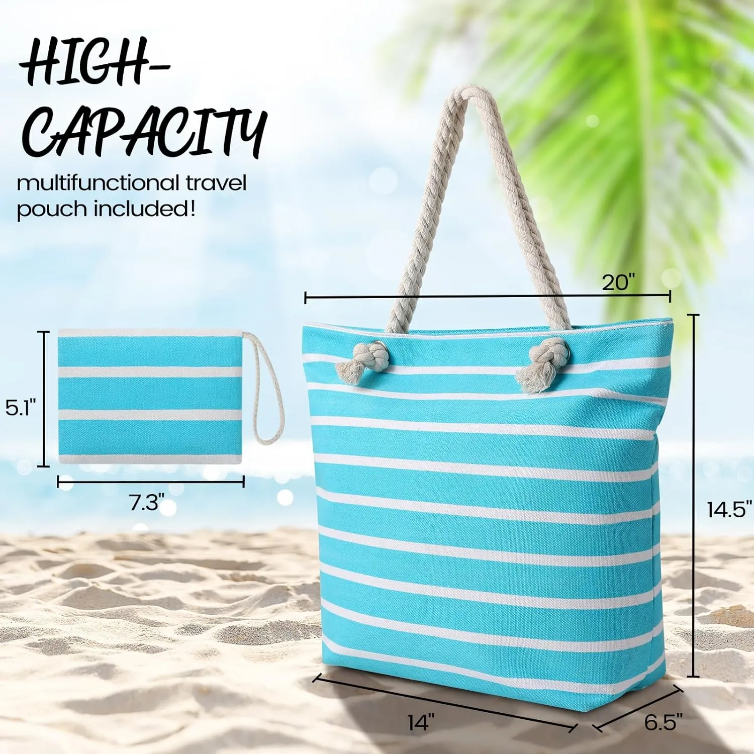 Tavaleu Beach Bags for Women - Large Beach Bag with Zipper Waterproof Sandproof, Swim Pool Tote Bag Vacation