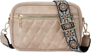 Telena Crossbody bags for Women Trendy Quilted Crossbody Bag Faux Leather Purse with Wide Strap