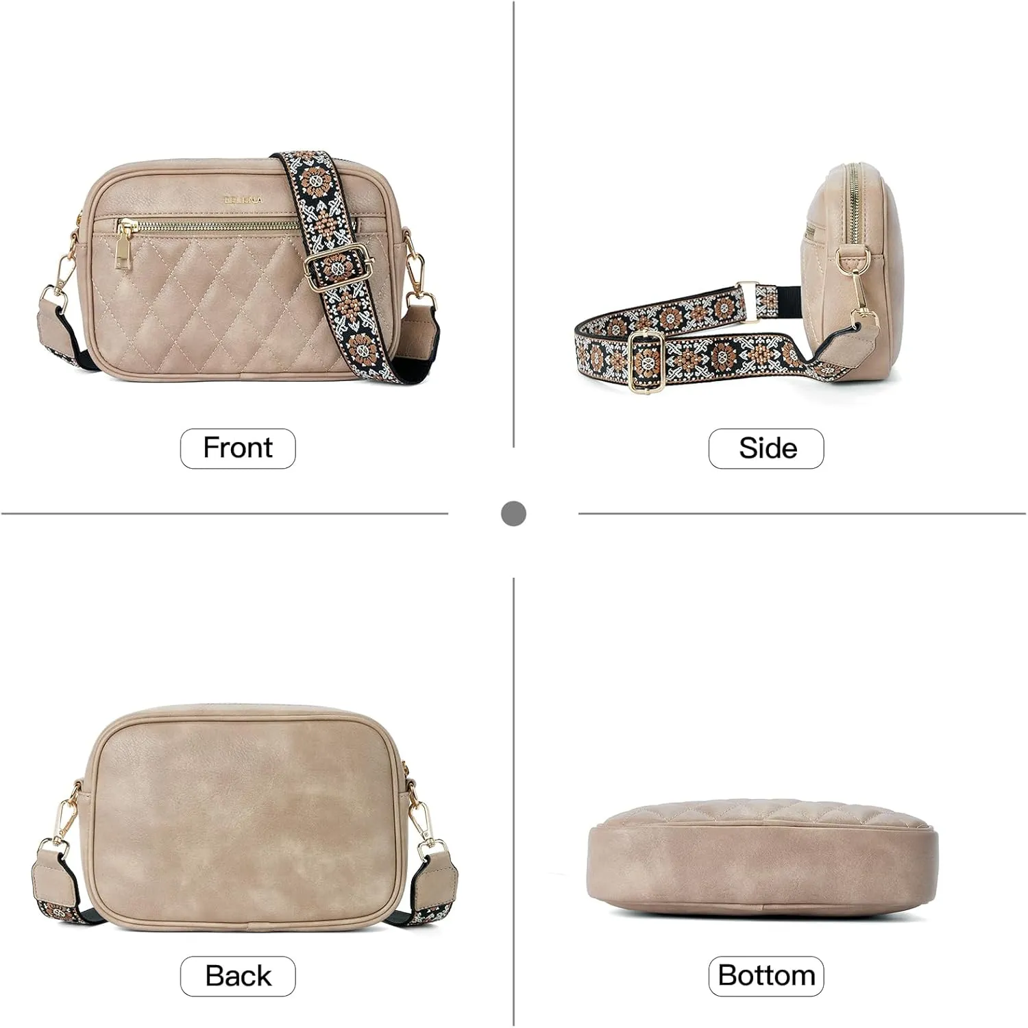 Telena Crossbody bags for Women Trendy Quilted Crossbody Bag Faux Leather Purse with Wide Strap