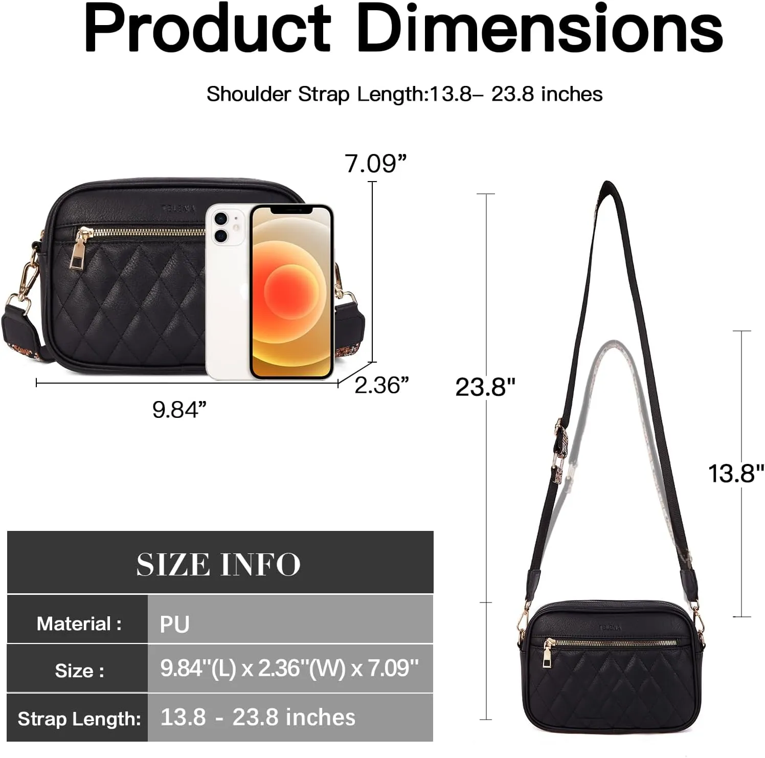 Telena Crossbody bags for Women Trendy Quilted Crossbody Bag Faux Leather Purse with Wide Strap