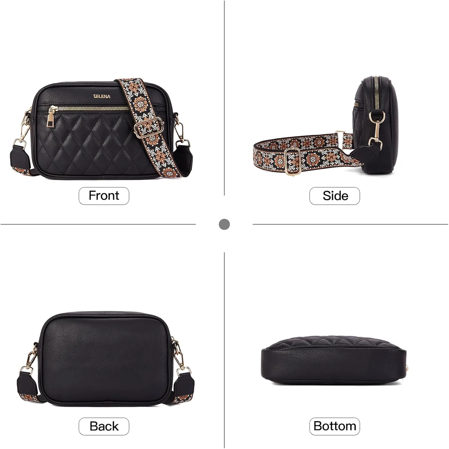 Telena Crossbody bags for Women Trendy Quilted Crossbody Bag Faux Leather Purse with Wide Strap