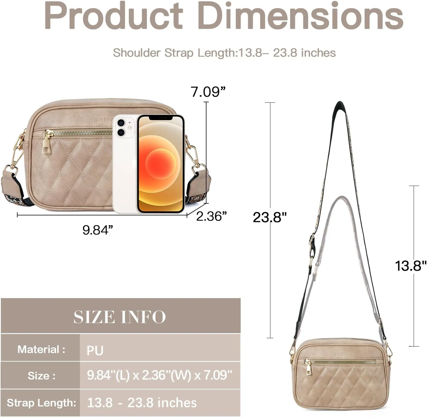Telena Crossbody bags for Women Trendy Quilted Crossbody Bag Faux Leather Purse with Wide Strap
