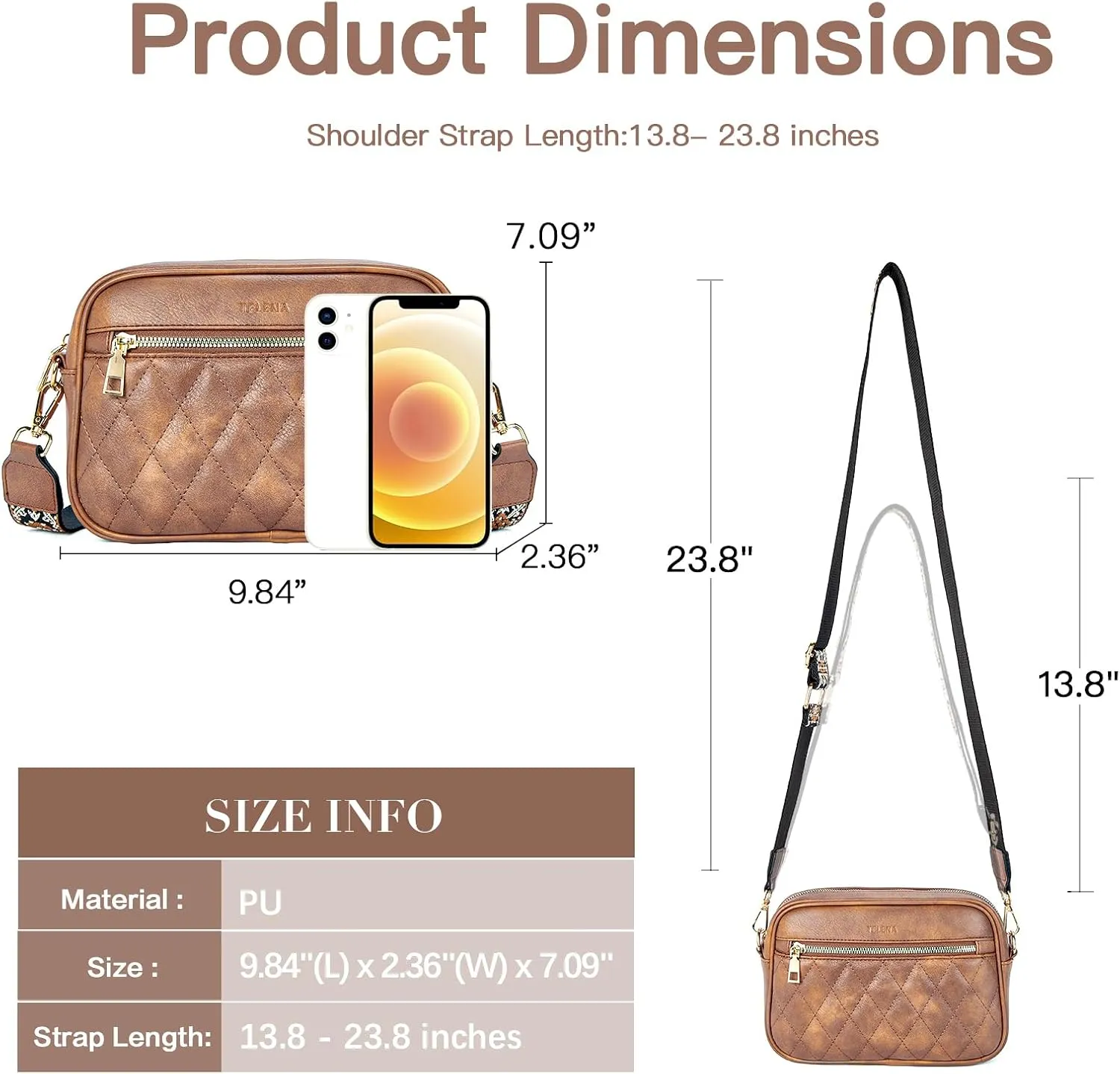 Telena Crossbody bags for Women Trendy Quilted Crossbody Bag Faux Leather Purse with Wide Strap