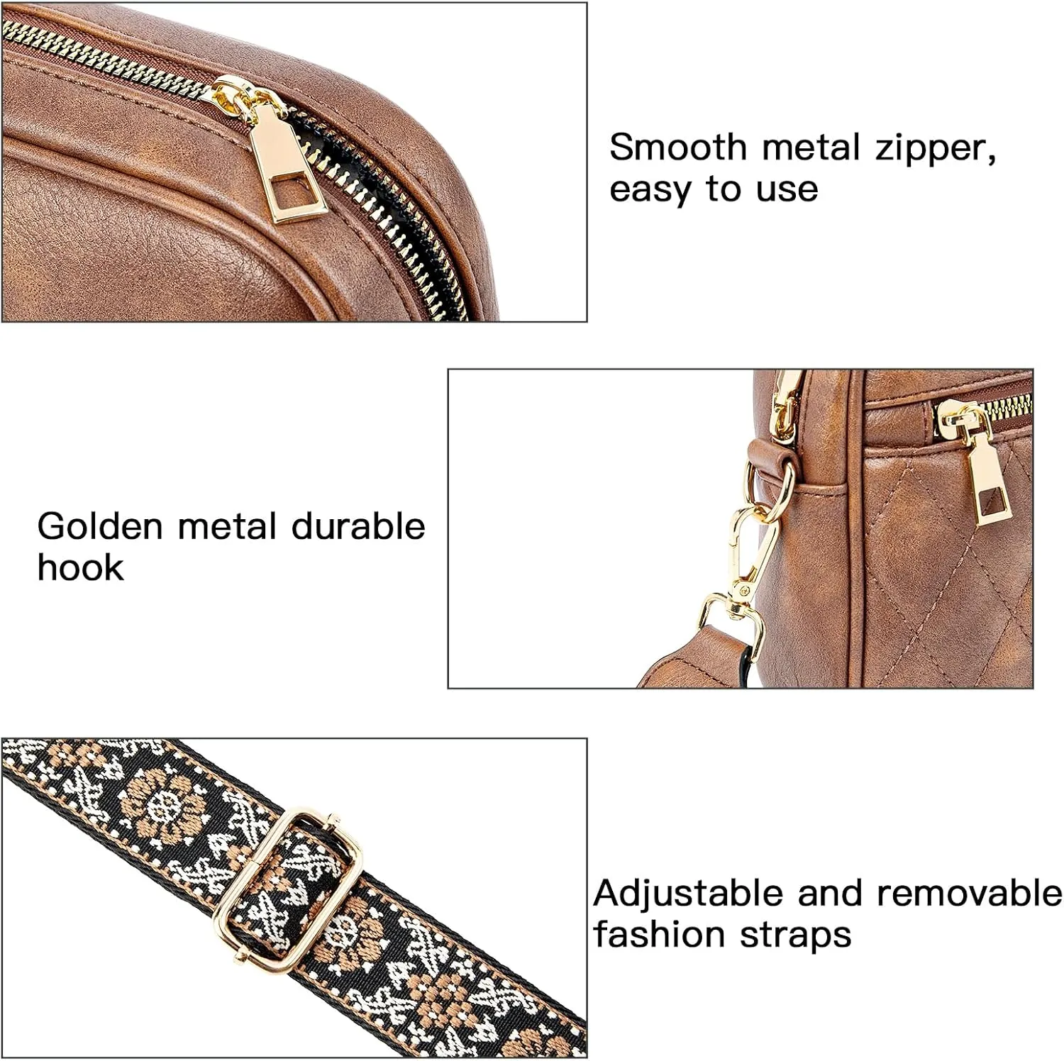 Telena Crossbody bags for Women Trendy Quilted Crossbody Bag Faux Leather Purse with Wide Strap