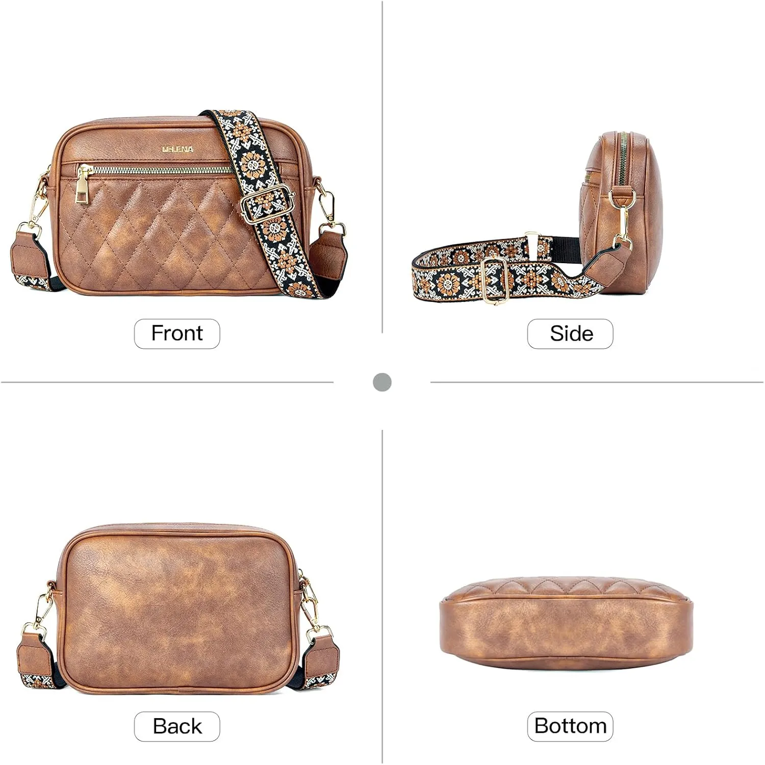 Telena Crossbody bags for Women Trendy Quilted Crossbody Bag Faux Leather Purse with Wide Strap