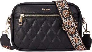 Telena Crossbody bags for Women Trendy Quilted Crossbody Bag Faux Leather Purse with Wide Strap
