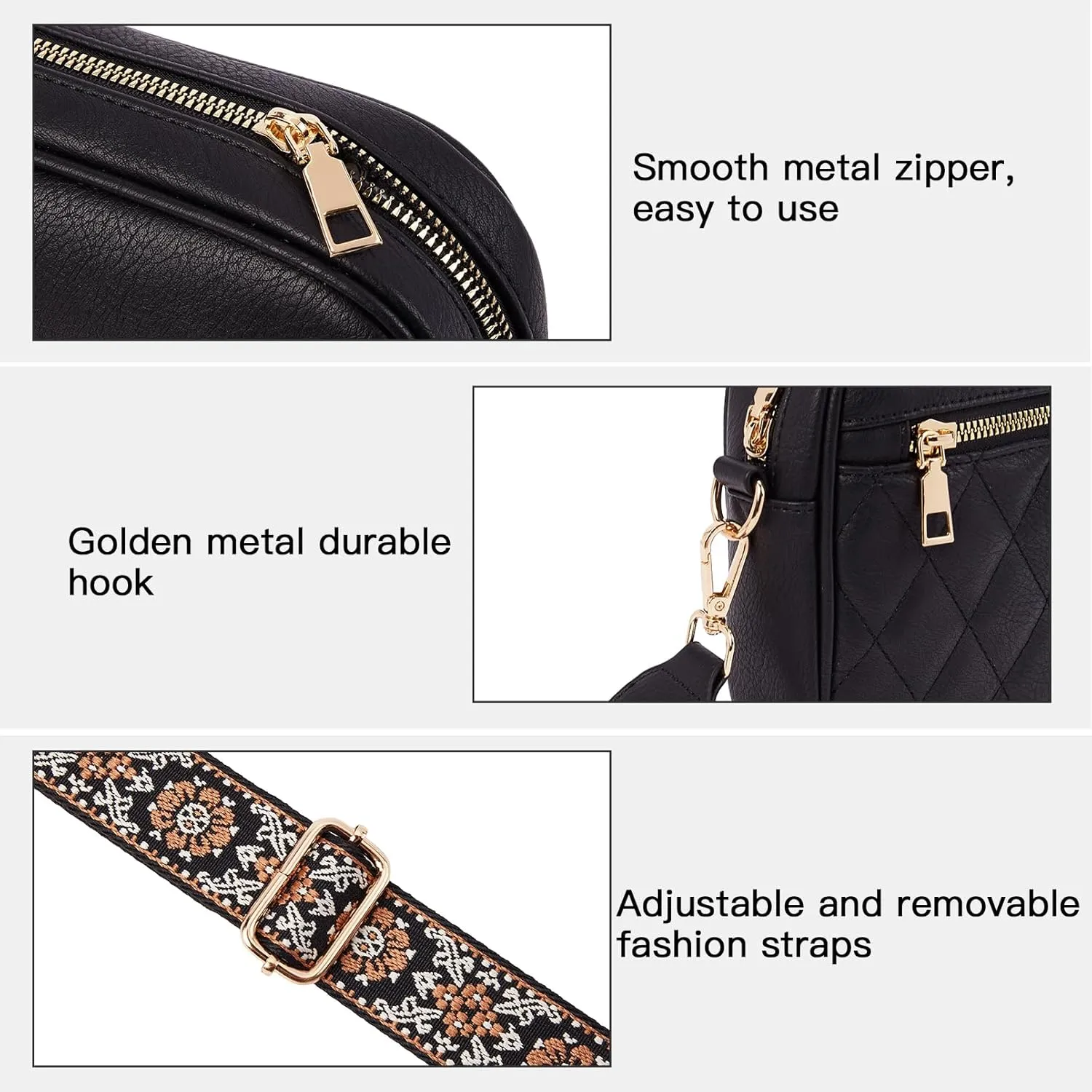 Telena Crossbody bags for Women Trendy Quilted Crossbody Bag Faux Leather Purse with Wide Strap