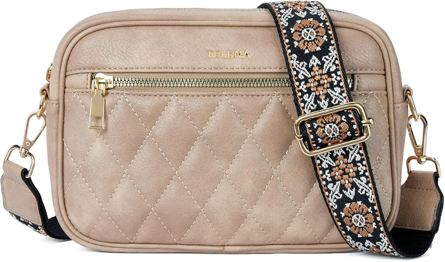 Telena Crossbody bags for Women Trendy Quilted Crossbody Bag Faux Leather Purse with Wide Strap