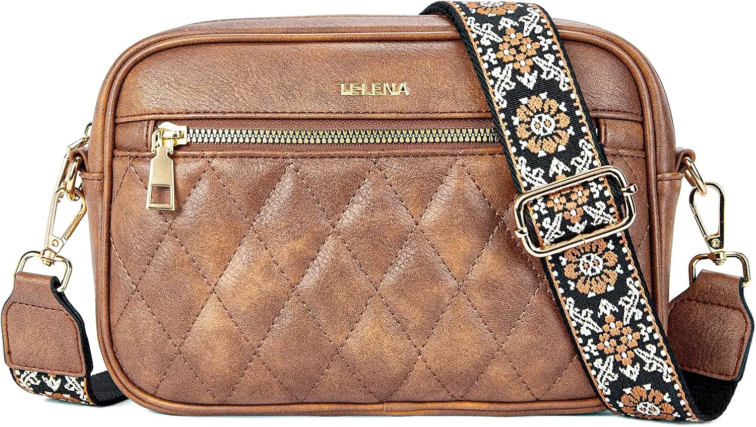 Telena Crossbody bags for Women Trendy Quilted Crossbody Bag Faux Leather Purse with Wide Strap