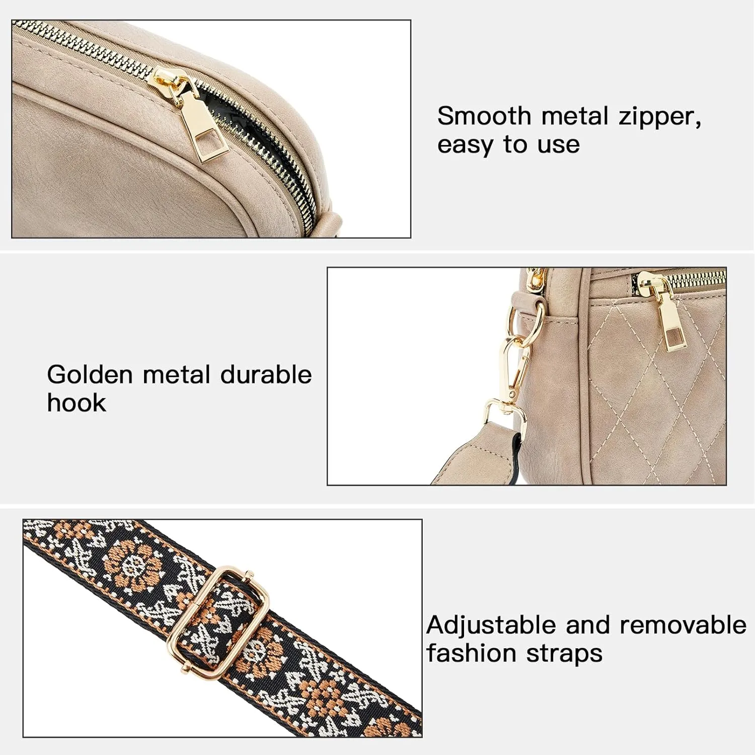 Telena Crossbody bags for Women Trendy Quilted Crossbody Bag Faux Leather Purse with Wide Strap