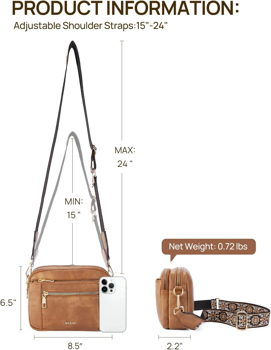 Telena Crossbody Purse for Women Small Crossbody Bags Trendy Vegan Leather with Adjustable Shoulder Strap
