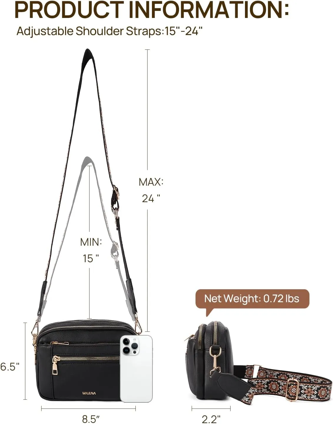 Telena Crossbody Purse for Women Small Crossbody Bags Trendy Vegan Leather with Adjustable Shoulder Strap