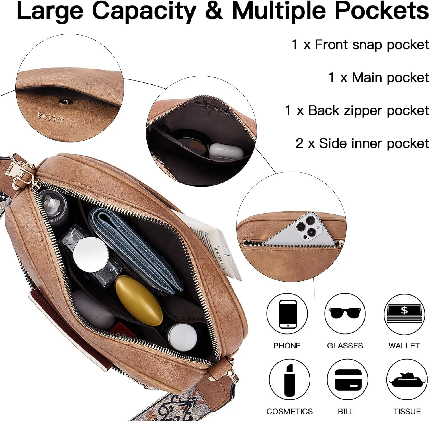 Telena Crossbody Purse for Women Small Crossbody Bags Trendy Vegan Leather with Adjustable Shoulder Strap