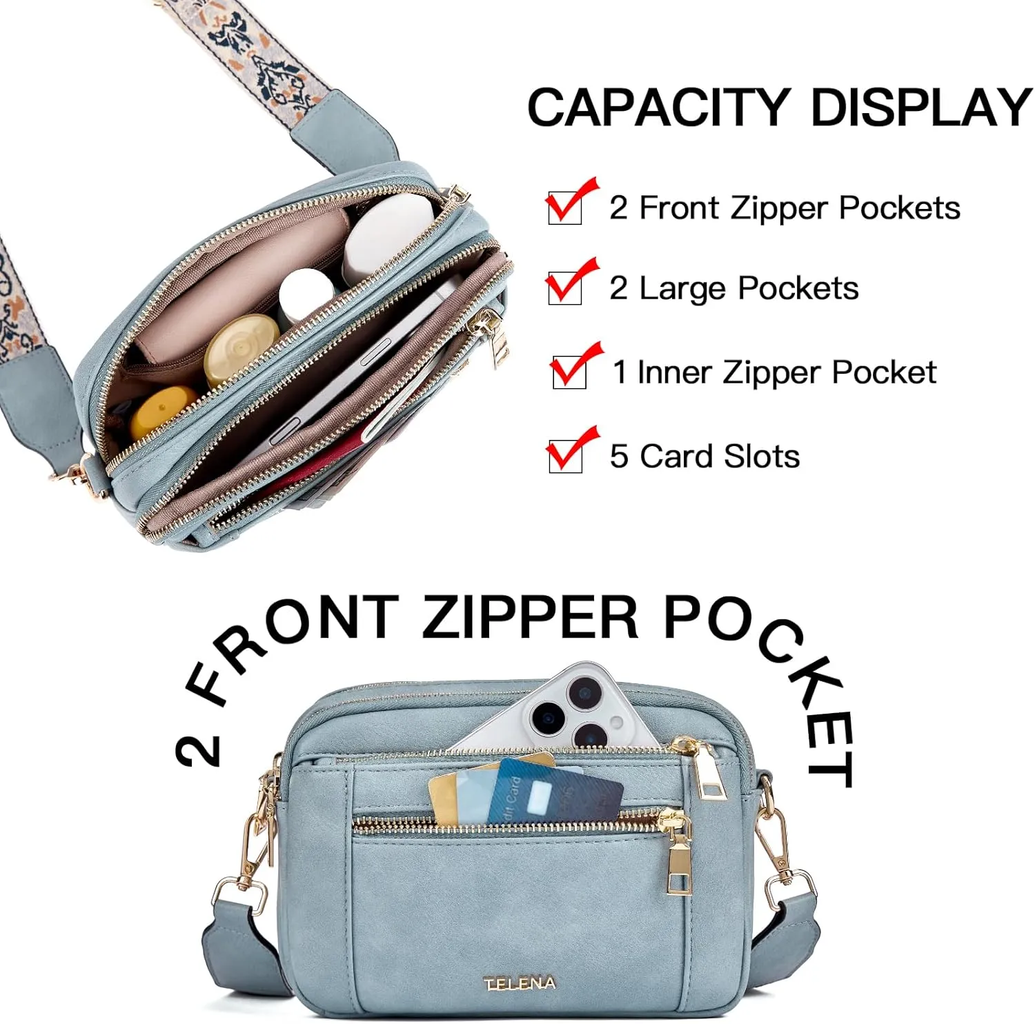 Telena Crossbody Purse for Women Small Crossbody Bags Trendy Vegan Leather with Adjustable Shoulder Strap