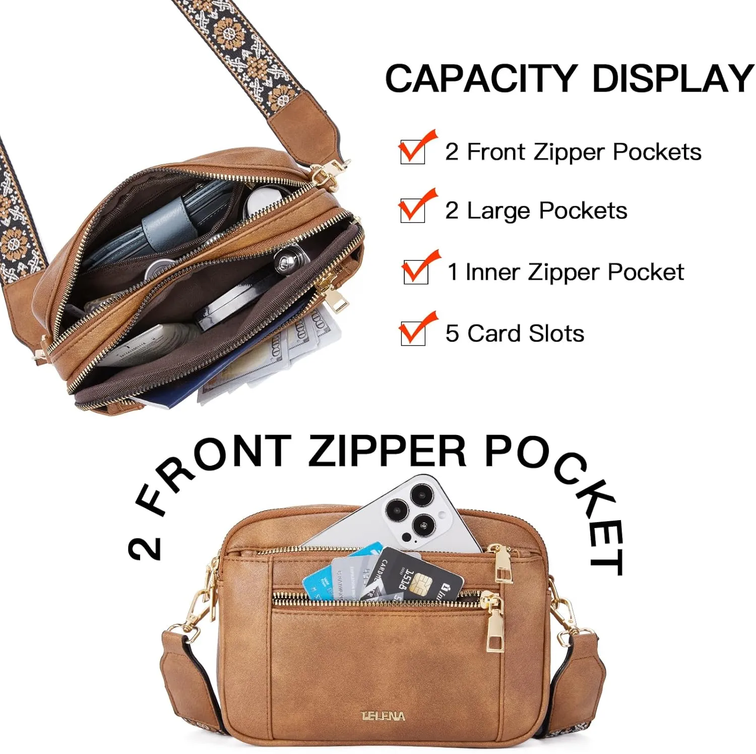 Telena Crossbody Purse for Women Small Crossbody Bags Trendy Vegan Leather with Adjustable Shoulder Strap