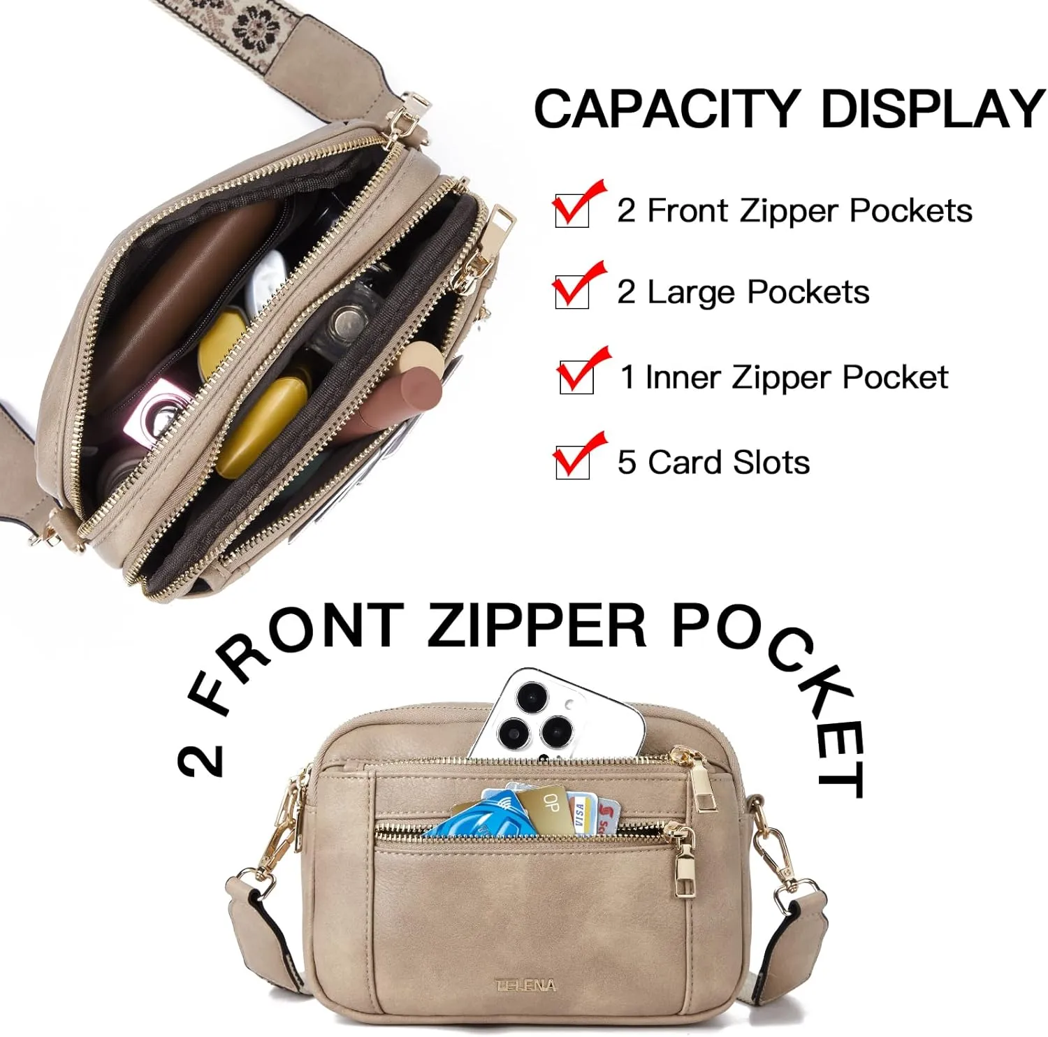Telena Crossbody Purse for Women Small Crossbody Bags Trendy Vegan Leather with Adjustable Shoulder Strap