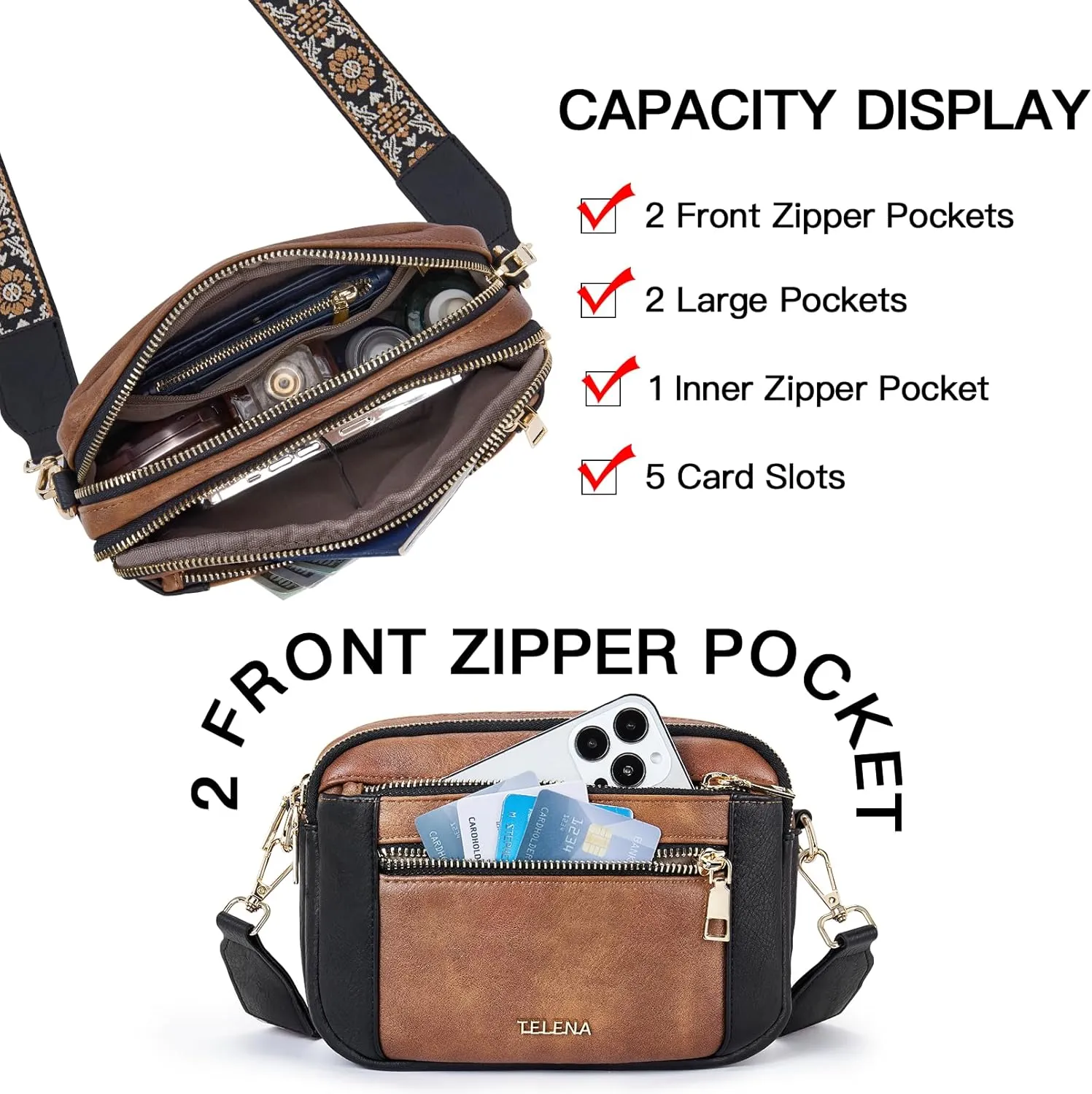 Telena Crossbody Purse for Women Small Crossbody Bags Trendy Vegan Leather with Adjustable Shoulder Strap
