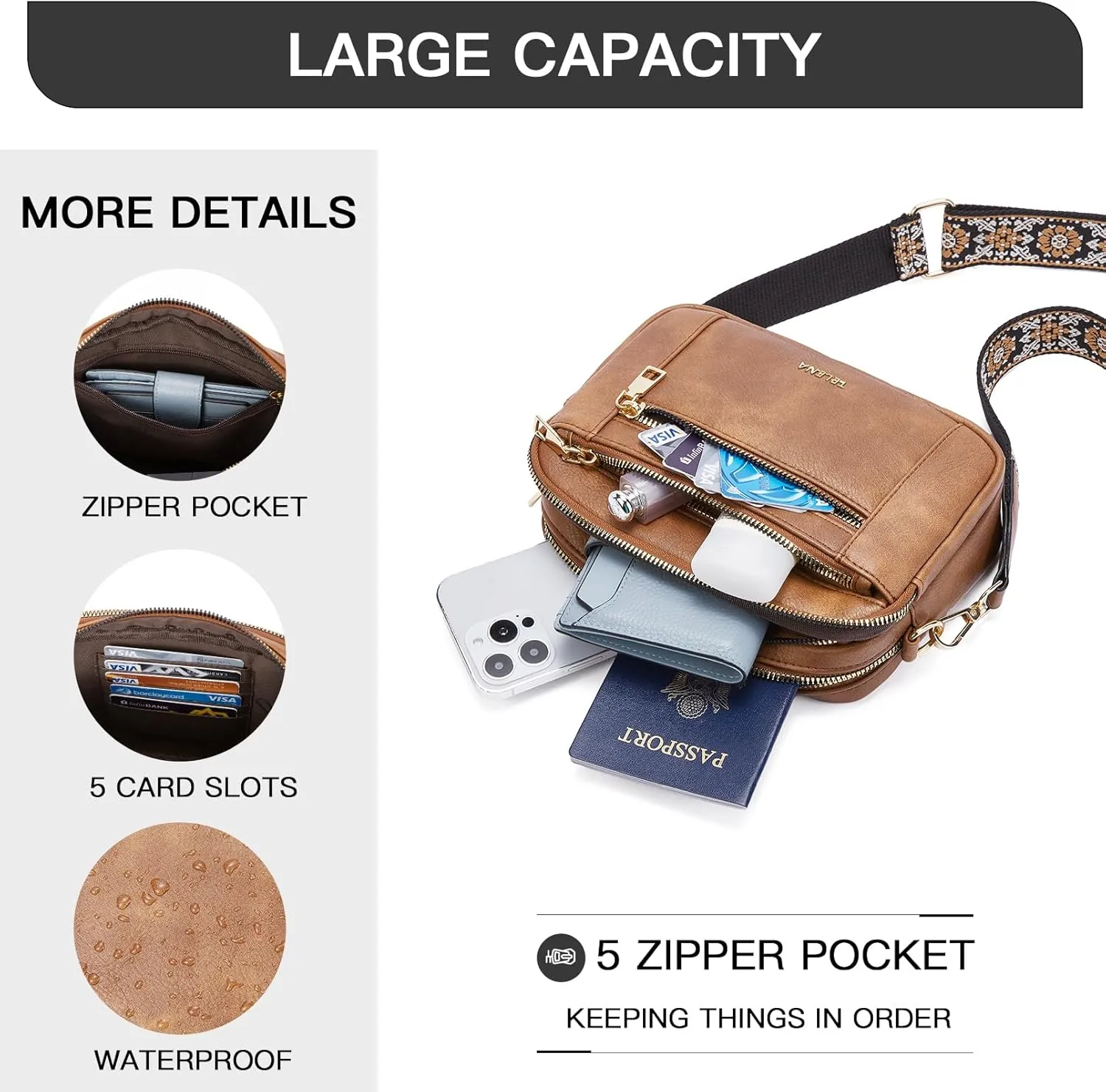 Telena Crossbody Purse for Women Small Crossbody Bags Trendy Vegan Leather with Adjustable Shoulder Strap