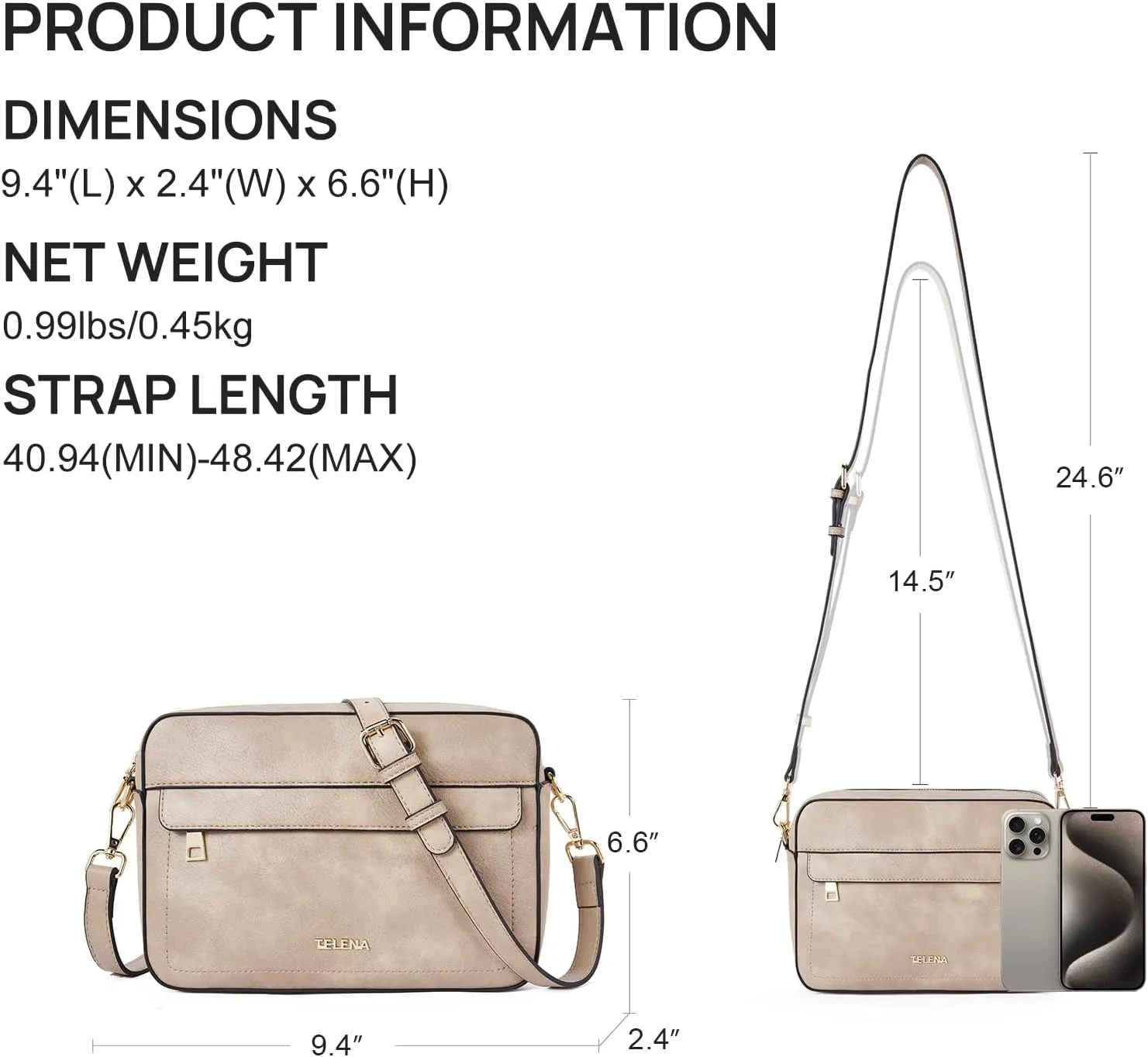 Telena Small Crossbody Bags for Women Leather Crossbody Camera Bag Shoulder Handbag with Adjustable Wide Strap