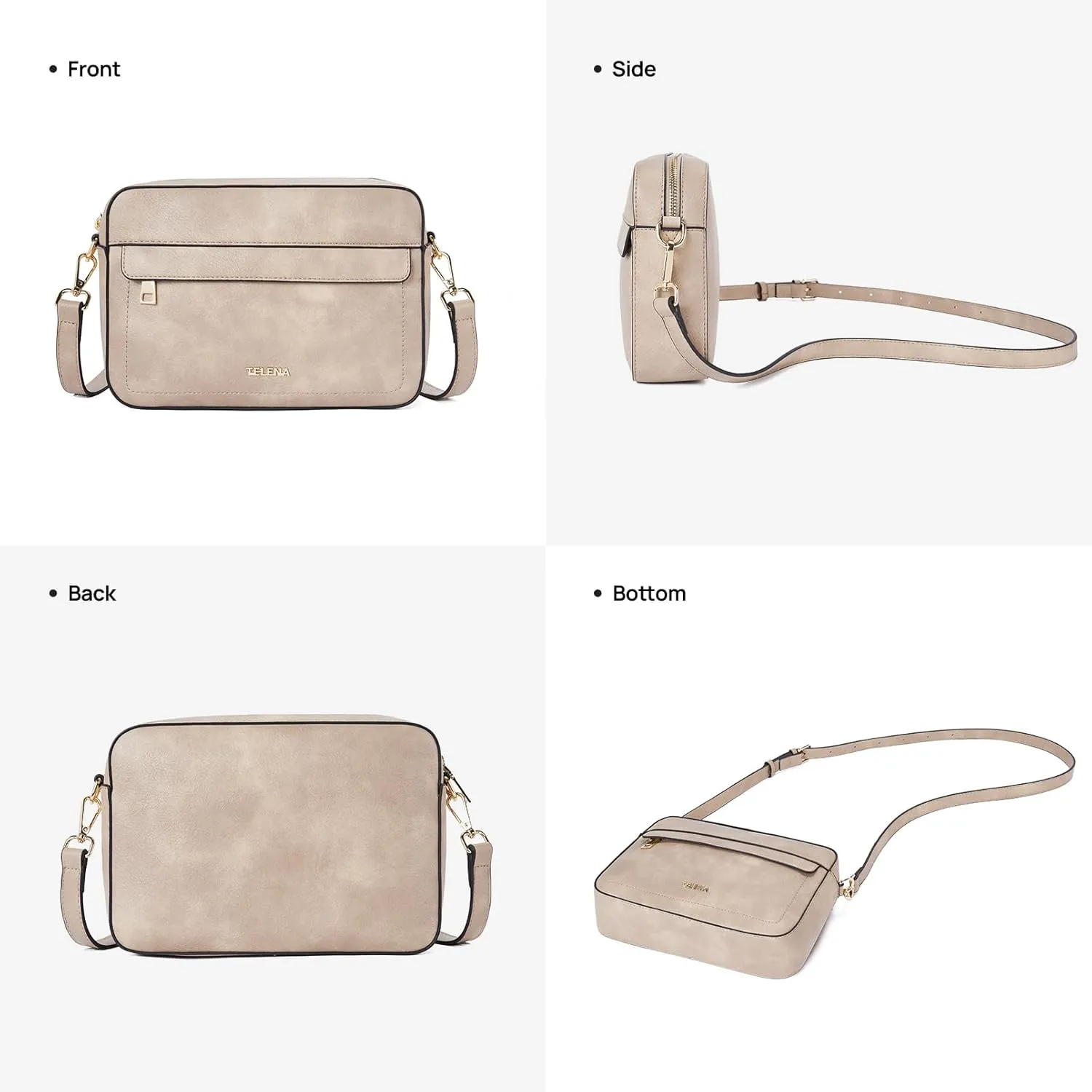Telena Small Crossbody Bags for Women Leather Crossbody Camera Bag Shoulder Handbag with Adjustable Wide Strap