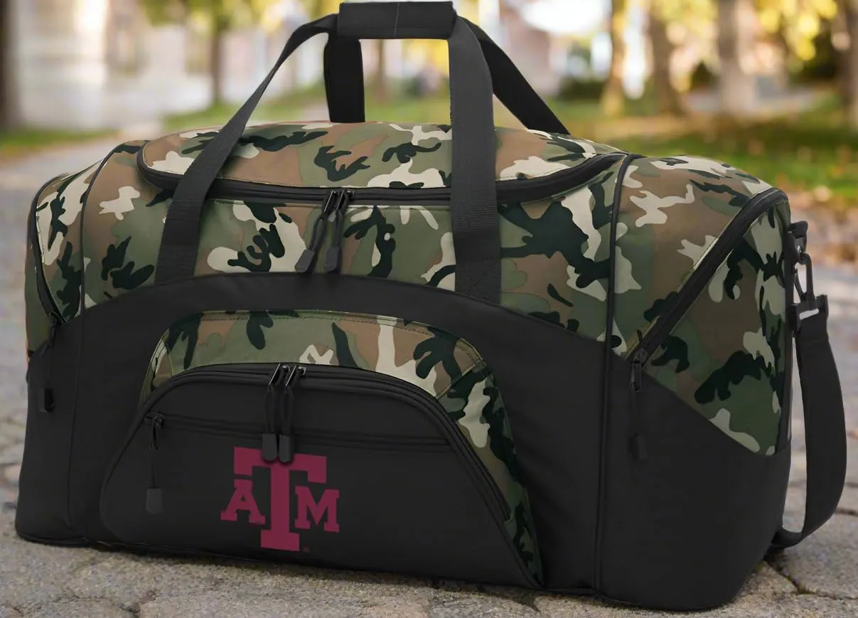 Texas A&M Duffel Bag Deluxe Texas A&M Suitcase or Sports Gear Bag (Camo)