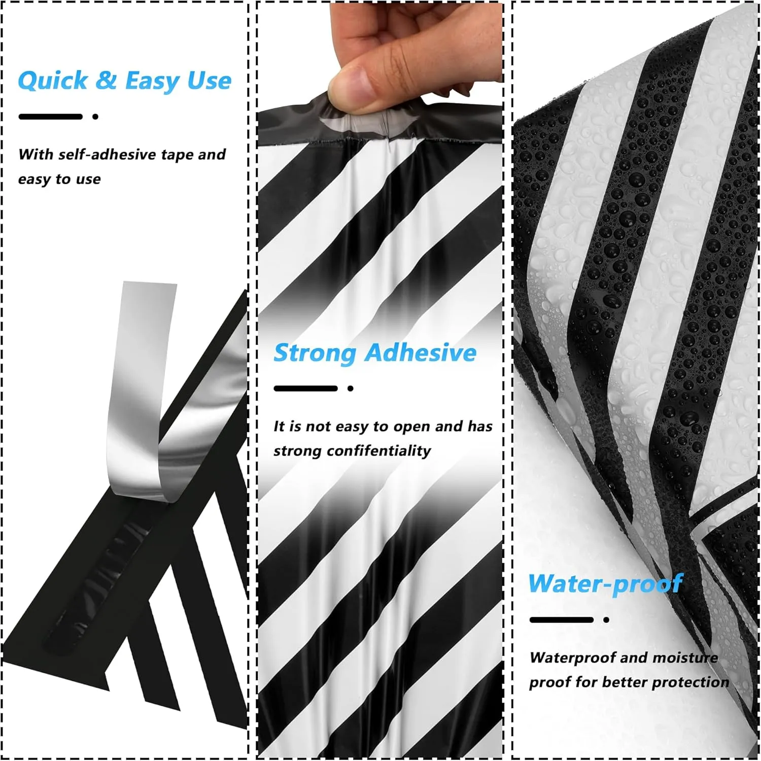 Thank You Poly Mailer 12x15.5 Inch 50 Pcs, Waterproof and Tear-Resistant Shipping Bags for Clothing, Black and White Striped Printed Packaging Bags for Small Business