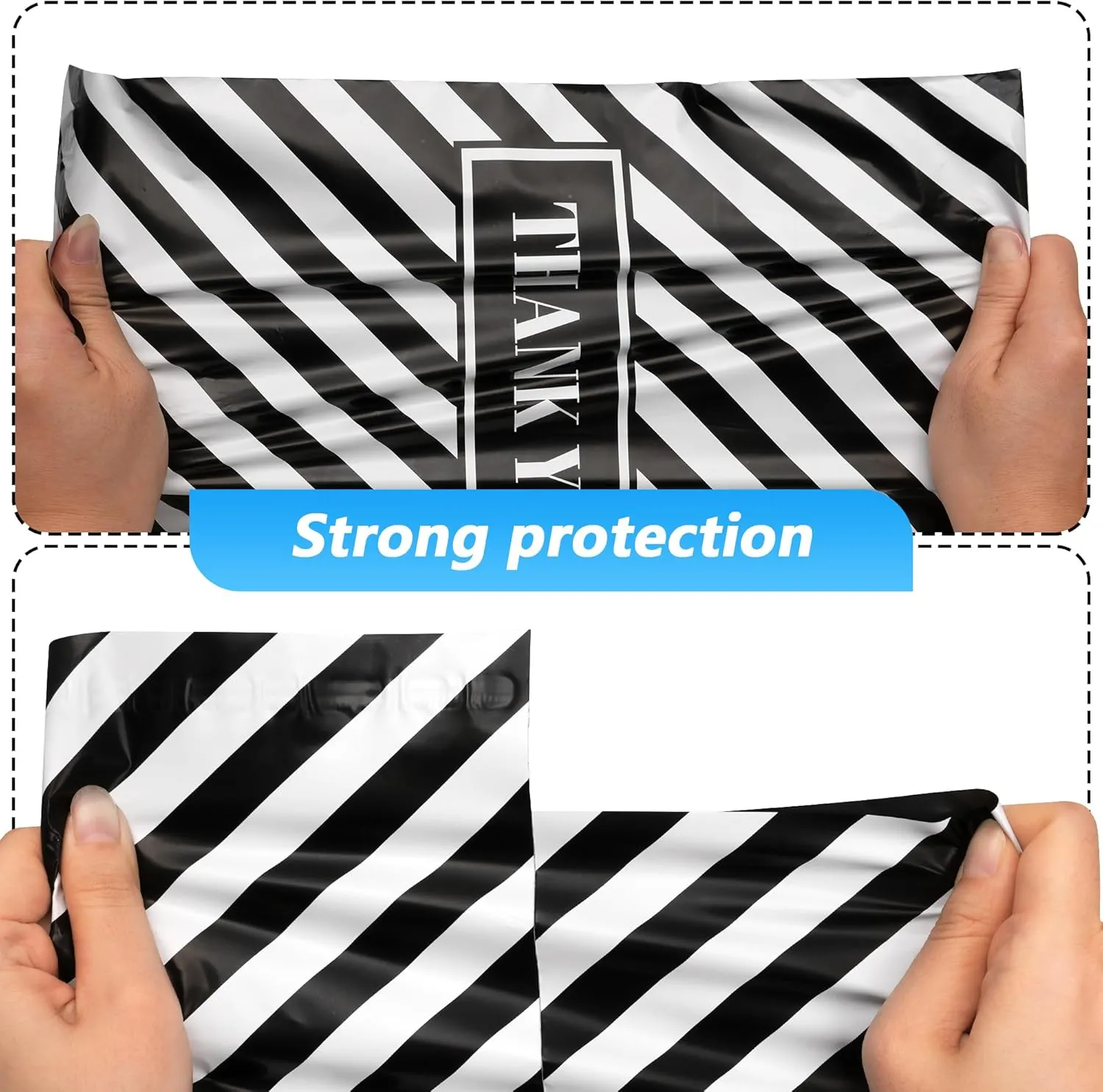 Thank You Poly Mailer 12x15.5 Inch 50 Pcs, Waterproof and Tear-Resistant Shipping Bags for Clothing, Black and White Striped Printed Packaging Bags for Small Business