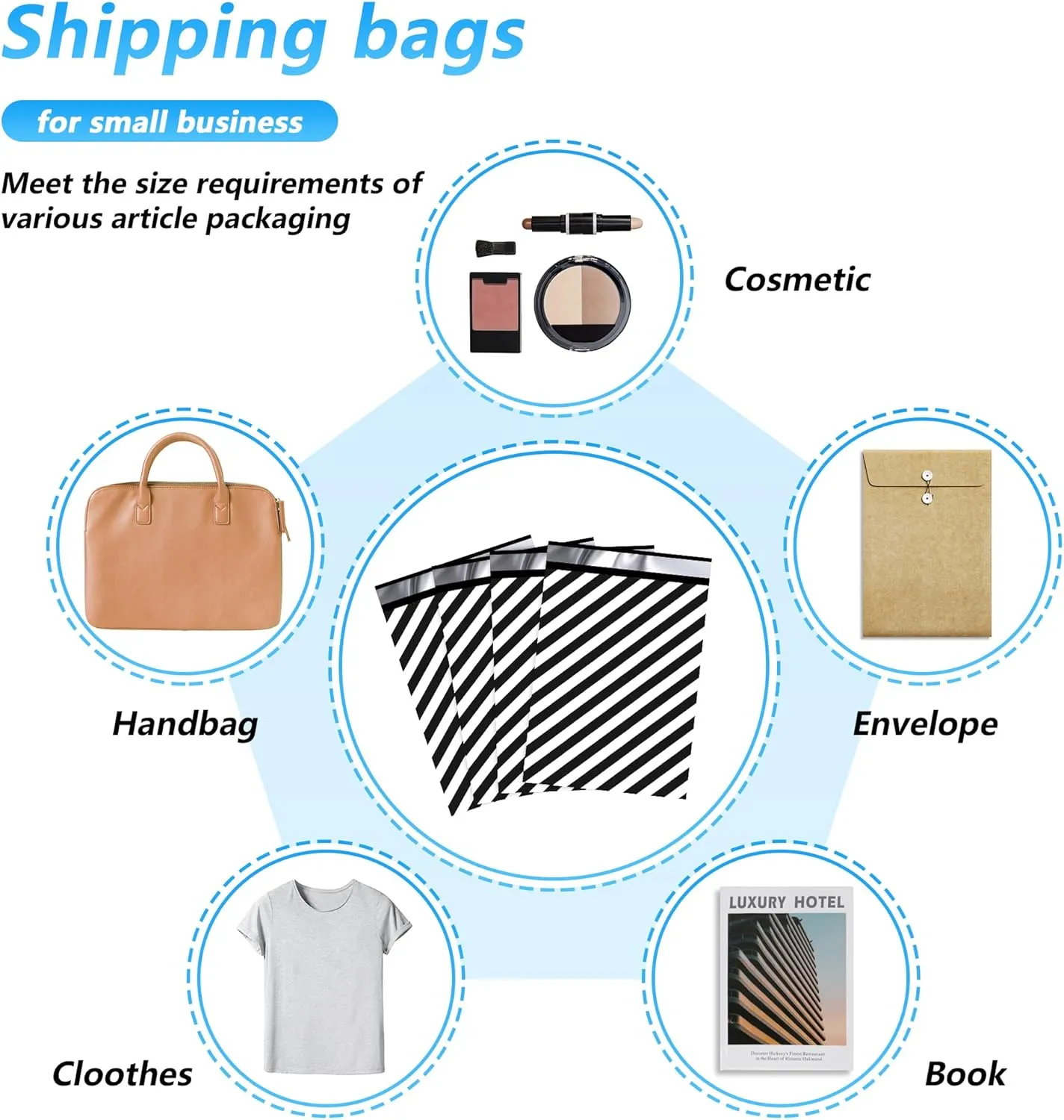 Thank You Poly Mailer 12x15.5 Inch 50 Pcs, Waterproof and Tear-Resistant Shipping Bags for Clothing, Black and White Striped Printed Packaging Bags for Small Business