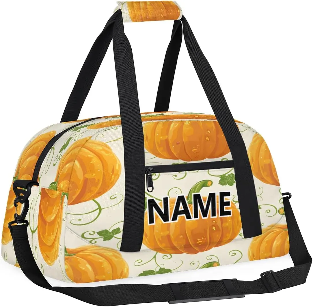 Thanksgiving and Fall Mini Gym Bag 18 inch for Women Men Waterproof Custom Autumn Pumpkin Travel Duffel Bag Carry On Overnight Tote Nurse Bag for Work Fitness Hiking