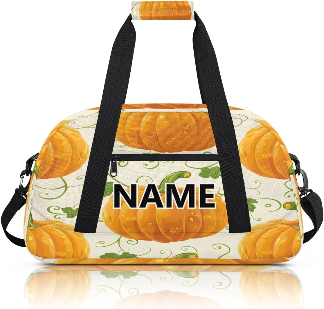 Thanksgiving and Fall Mini Gym Bag 18 inch for Women Men Waterproof Custom Autumn Pumpkin Travel Duffel Bag Carry On Overnight Tote Nurse Bag for Work Fitness Hiking