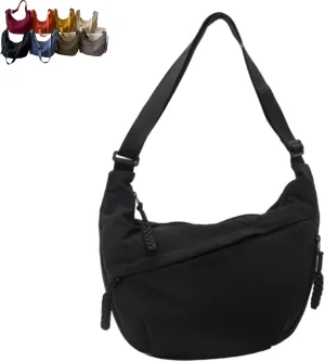 Thepinkgalaxy Women's Fashion Plain Color Nylon Crossbody Hobo Bag, Cute Multi Pocket Sling Crescent Travel Size Purse