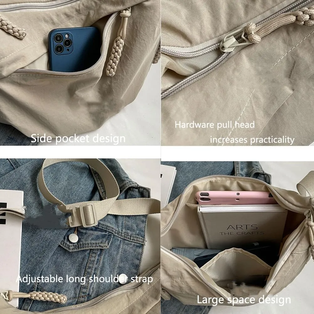 Thepinkgalaxy Women's Fashion Plain Color Nylon Crossbody Hobo Bag, Cute Multi Pocket Sling Crescent Travel Size Purse