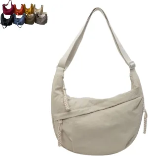 Thepinkgalaxy Women's Fashion Plain Color Nylon Crossbody Hobo Bag, Cute Multi Pocket Sling Crescent Travel Size Purse