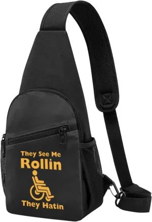They See Me Rolling They Hating Wheelchair Crossbody Bags Adjustable Leisure Travel Crossbody Shoulder Bag Unisex